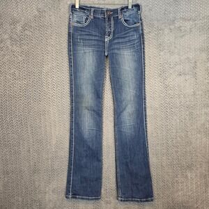Cowgirl Tuff Co Edgy Bootcut Jeans 28X31 Medium Wash Contrast Stitch Denim
